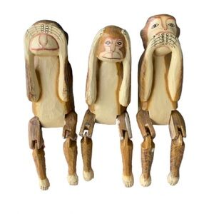 The Hear-No, See-No, Speak-No Evil Monkeys Wood Sculptures 11"